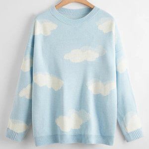 Cartoon Cloud Pattern Drop Shoulder Sweater